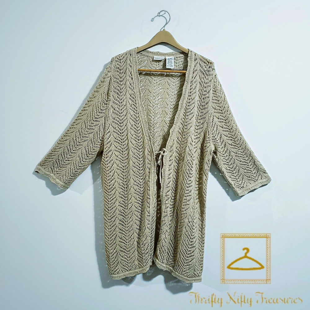 White Stag Oversized Crochet Waist Tie Cardigan